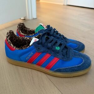 Adidas Blue and Red Sneakers with Leopard Print